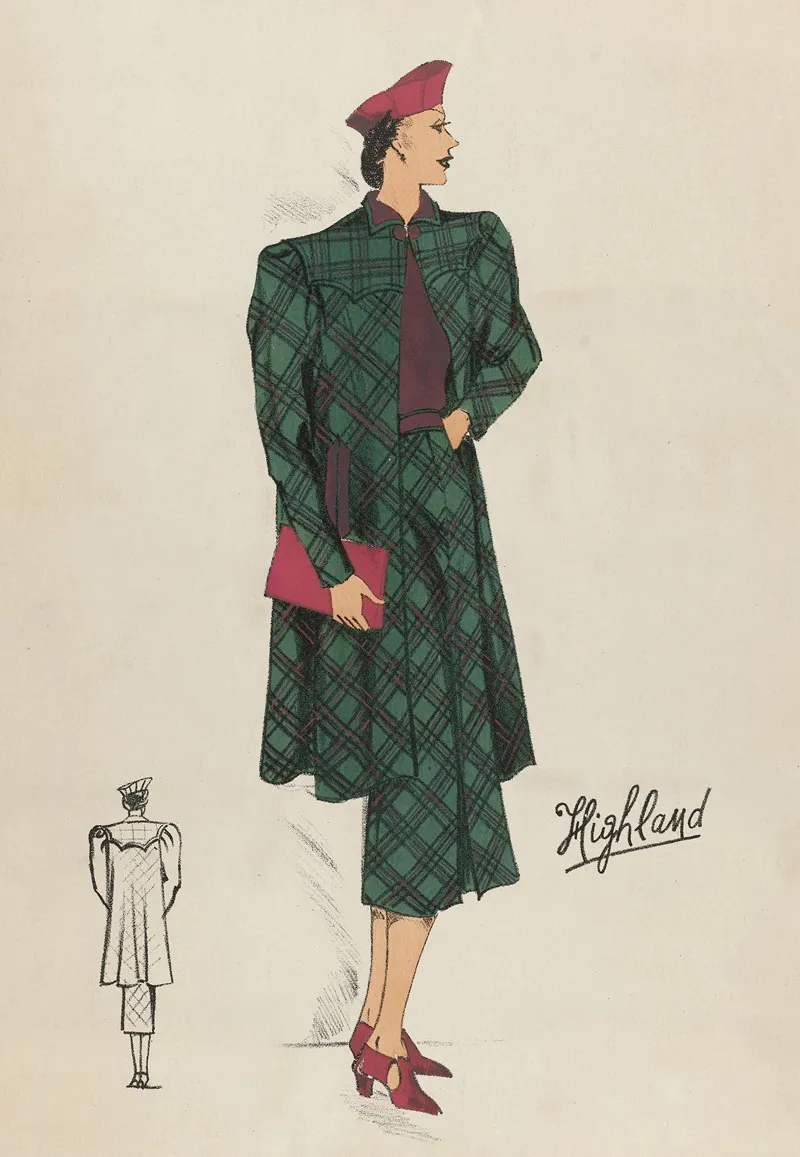 Woman In Checkered Long Coat And Dress