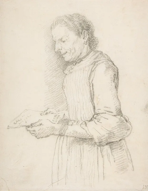 Woman In Half Length Profile View Facing Left And Reading A Piece Of Paper Signed Catarina