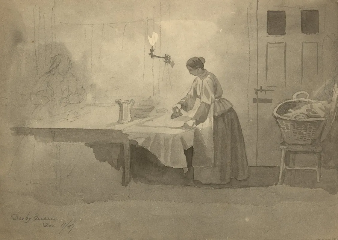 Woman Ironing At Table