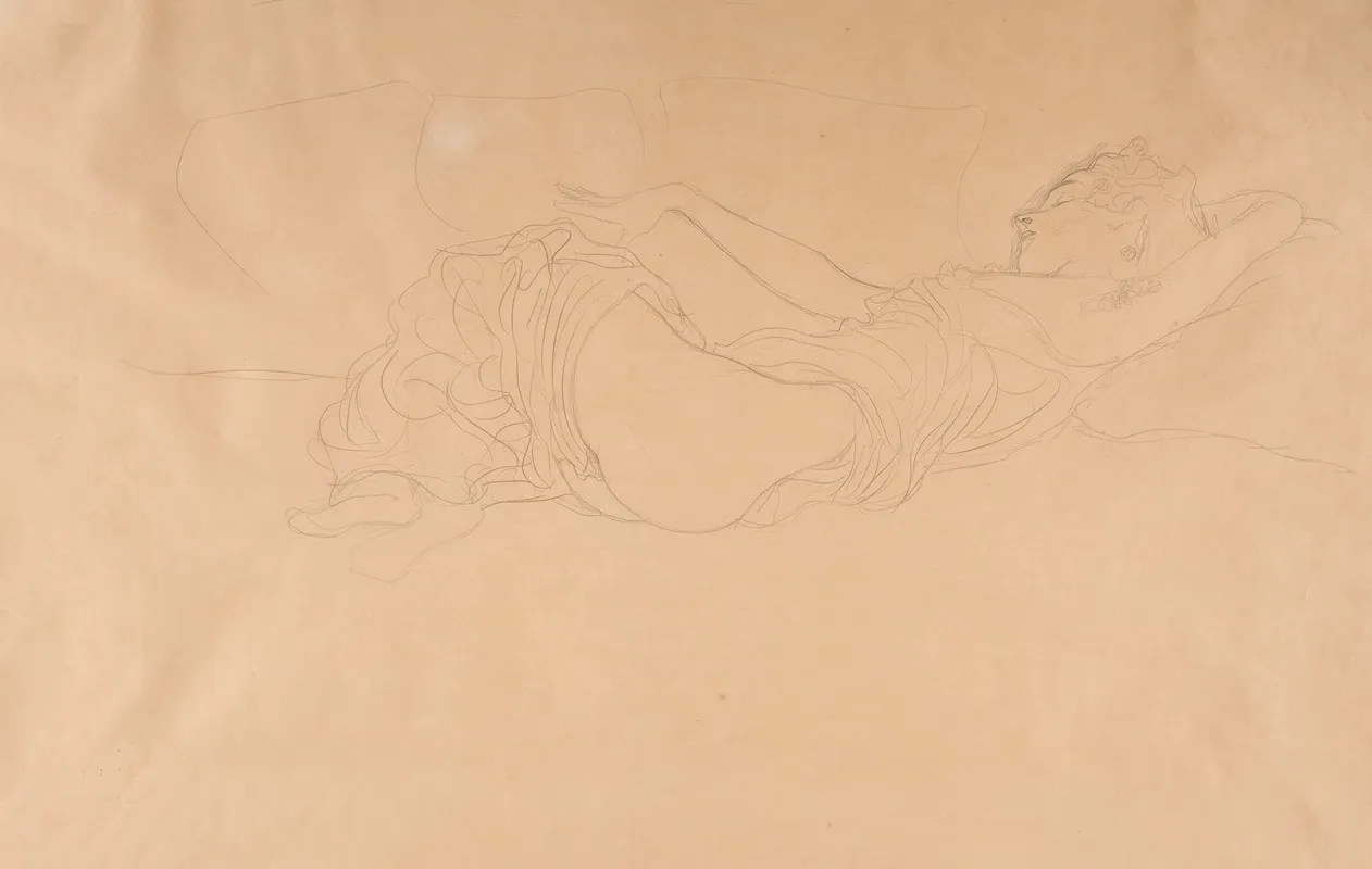 Woman Lying On Her Back Partly Dressed by Gustav Klimt - Canvas Print