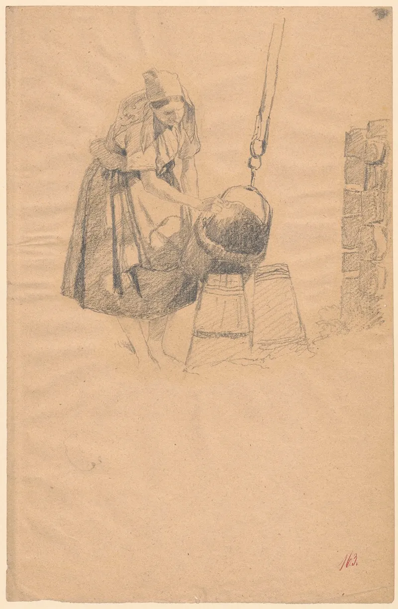 Woman Making Butter by Adolf Dressler - Canvas Print