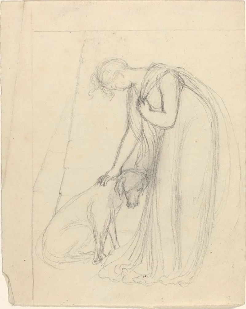 Woman Patting A Dog by John Flaxman - Canvas Print