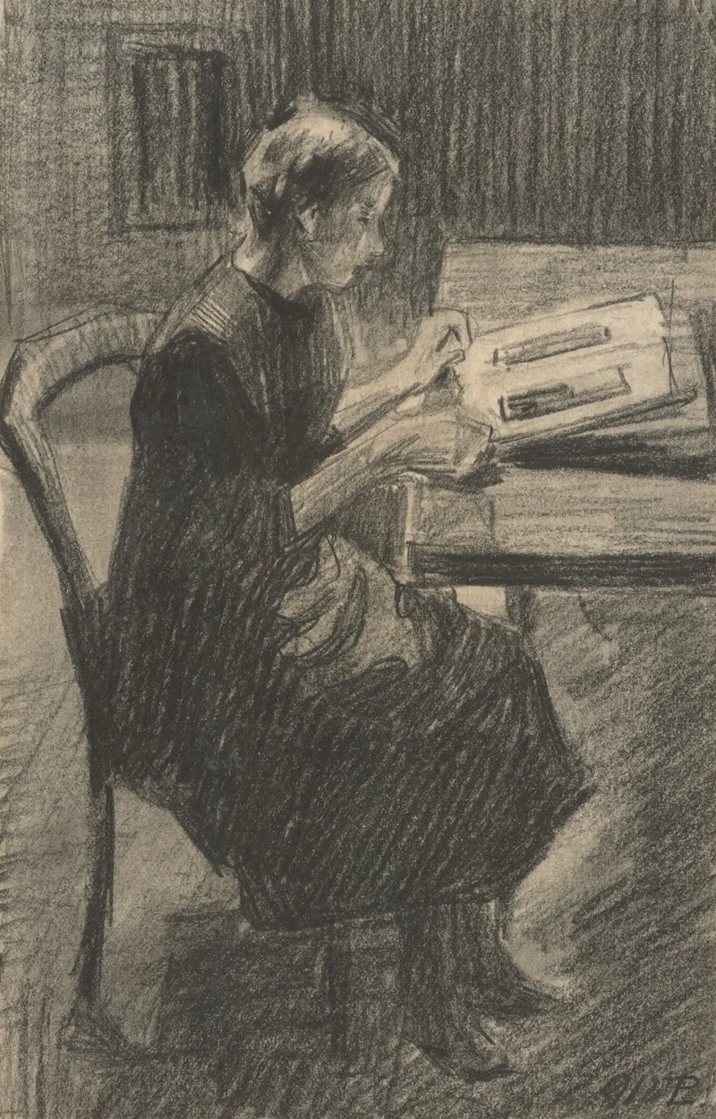 Woman Reading At The Table by Eduard Putra - Canvas Print