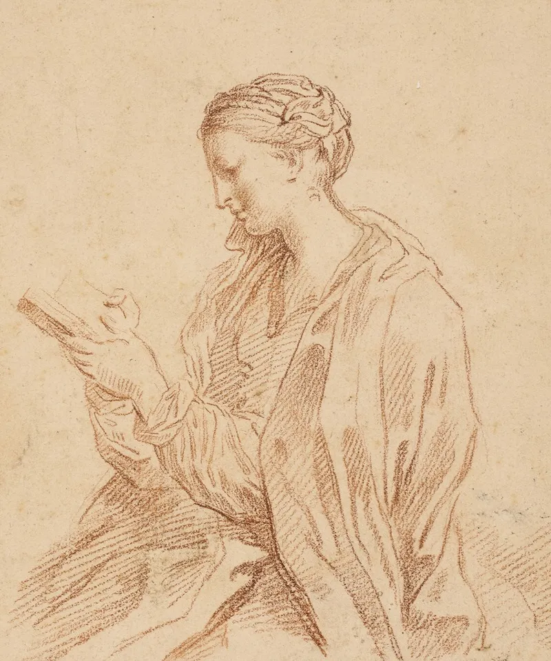 Woman Reading In Profile To The Left