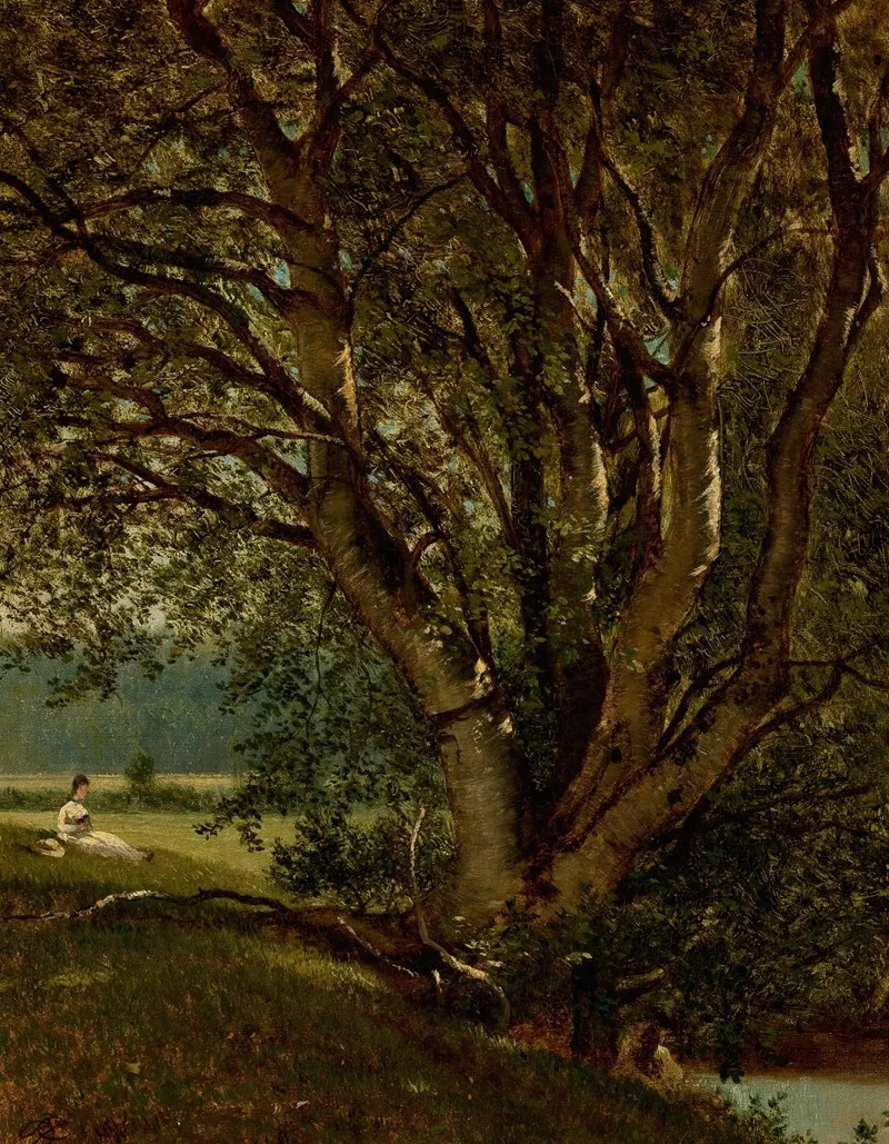 Woman Seated By A Stream Study by David Johnson - Canvas Print