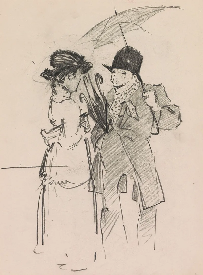 Woman Talking To A Man With An Umbrella by Otto Verhagen - Canvas Print