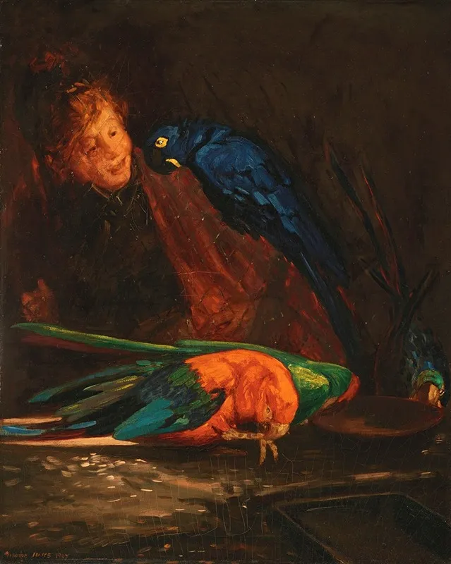 Woman With Macaws by George Luks - Canvas Print