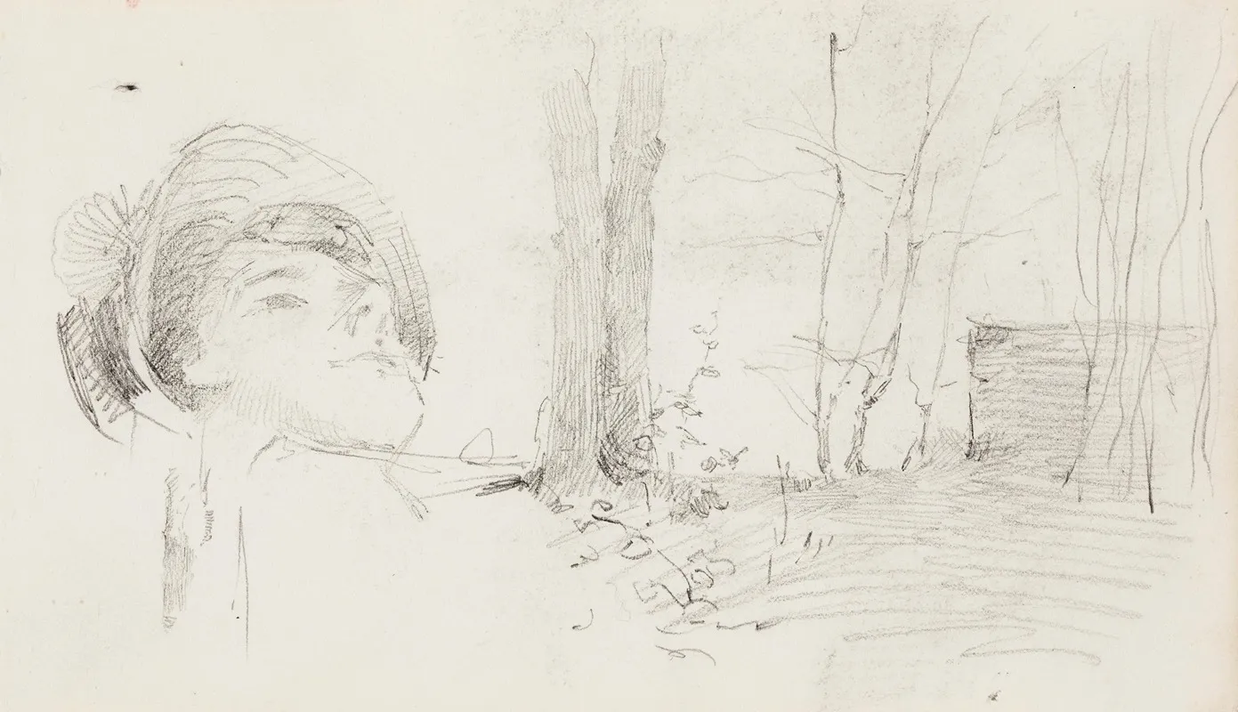 Womans Head Landscape Trees by Helene Schjerfbeck - Canvas Print