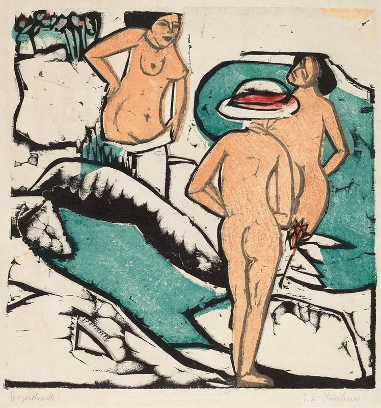 Women Bathing Between White Stones