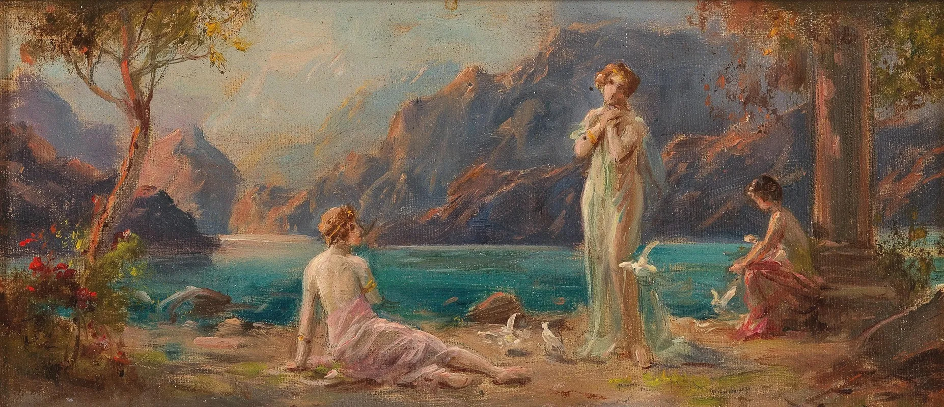 Women On The Lakeside by Hans Zatzka - Canvas Print