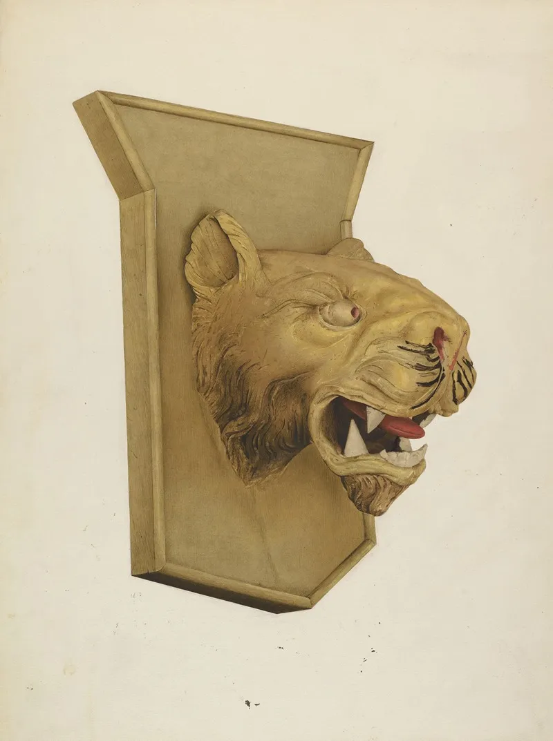 Wood Carving Of Tigers Head by Joseph Glover - Canvas Print