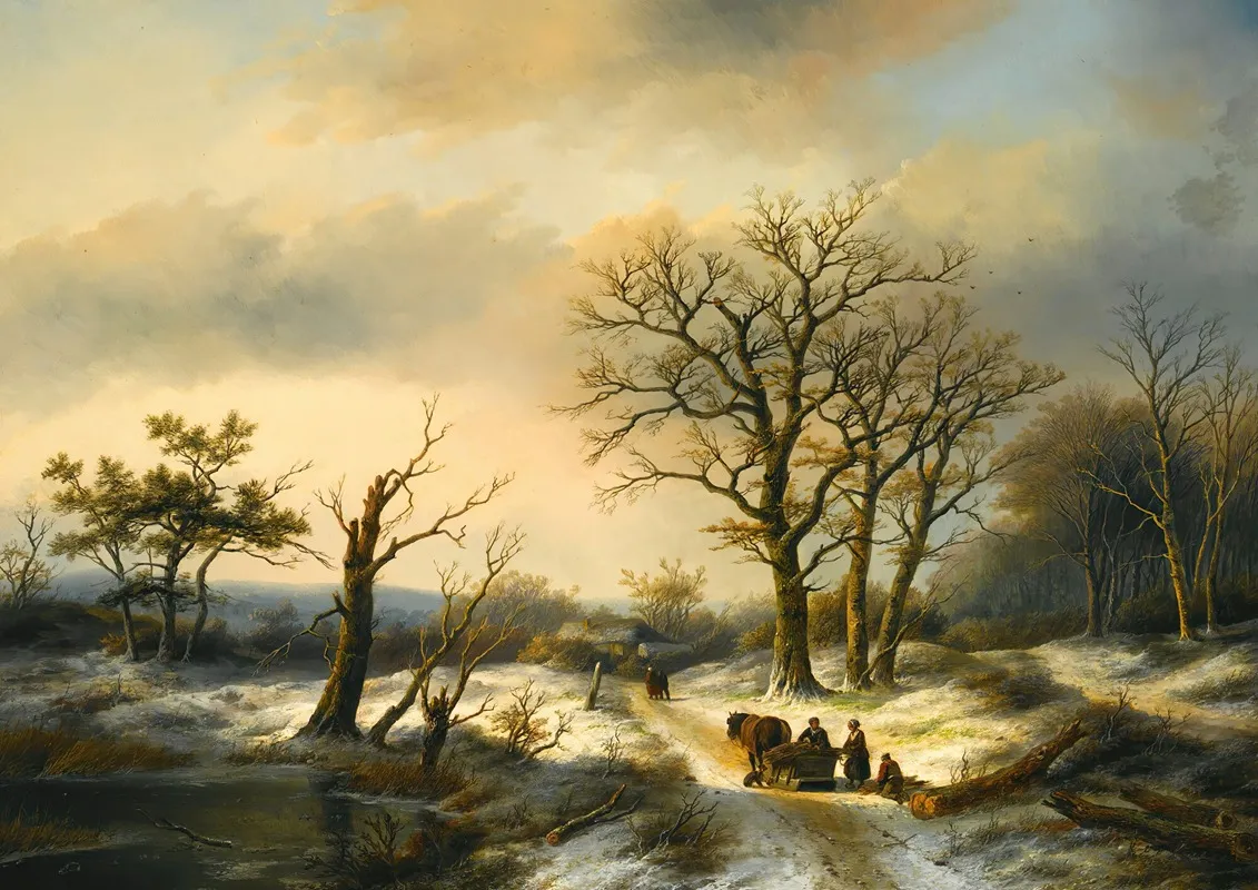 Wood Gatherers On A Snowy Path by Jan Jacob Coenraad Spohler - Canvas Print