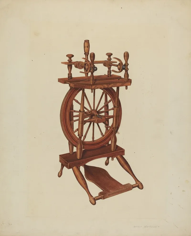 Wood Spinning Wheel by Arthur Mathews - Canvas Print