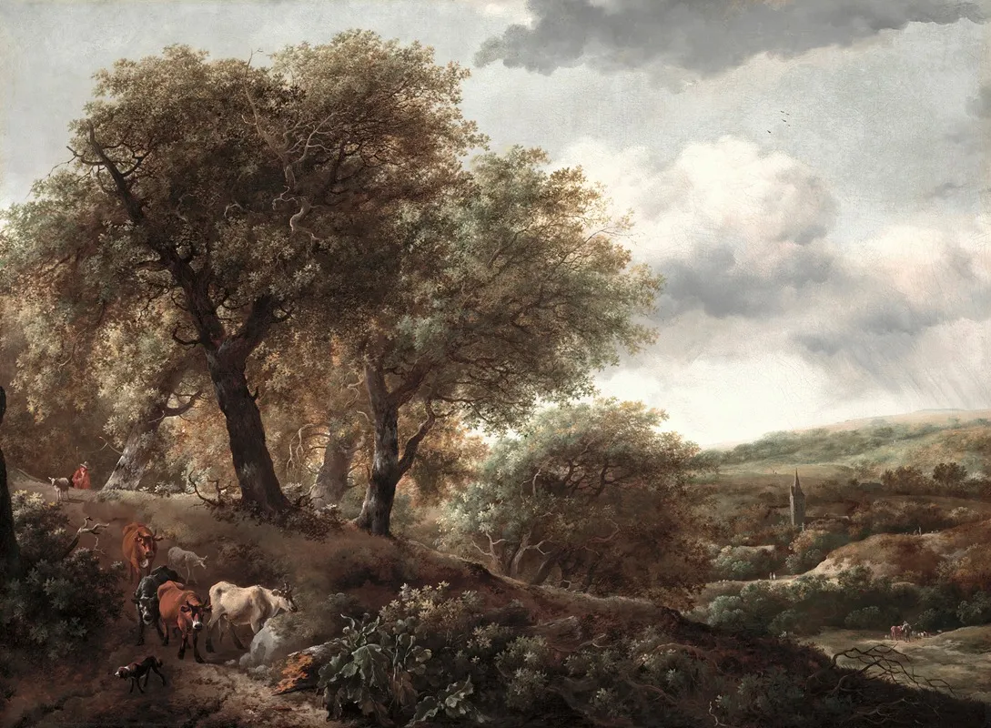 Wooded Hillside With Cattle