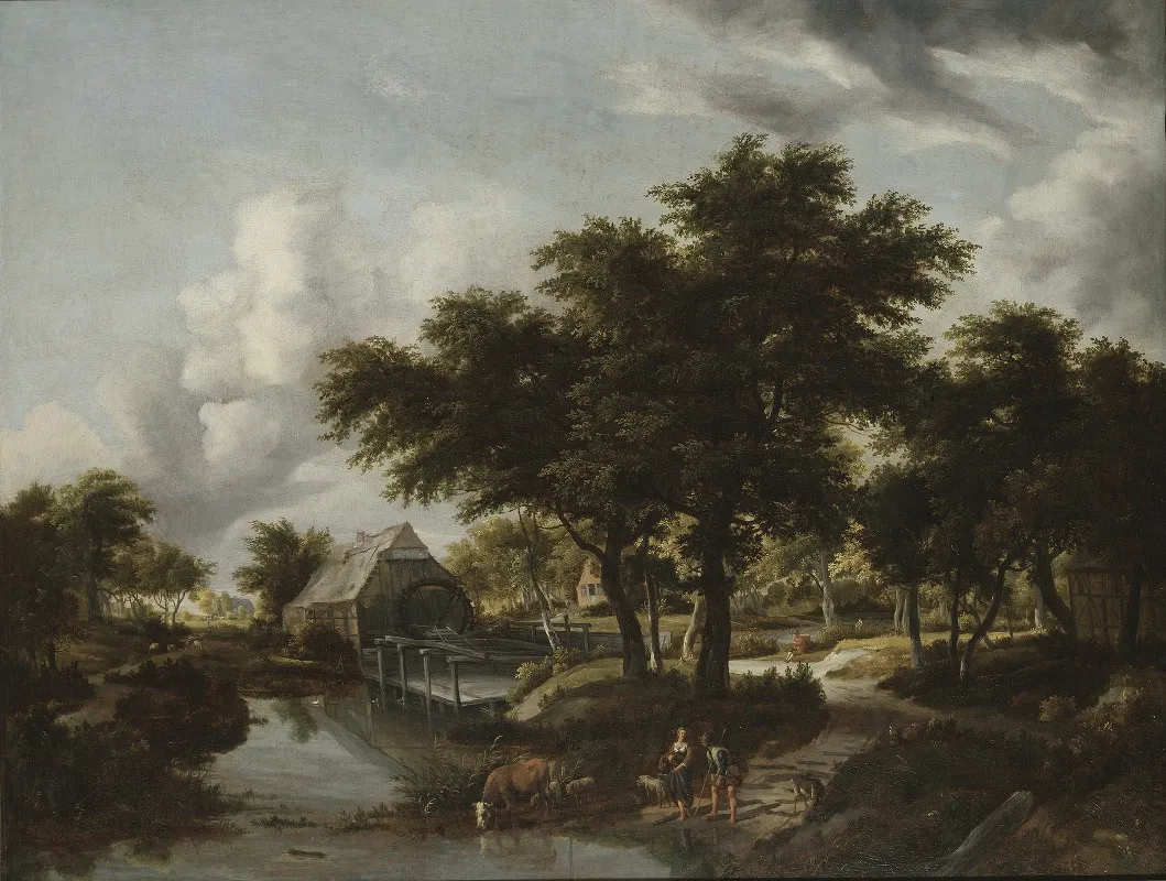 Wooded Landscape With A Watermill by Meindert Hobbema - Canvas Print