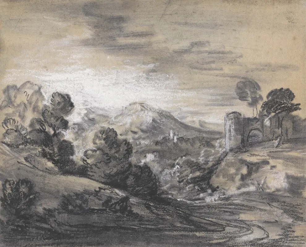 Wooded Landscape With Castle by Thomas Gainsborough - Canvas Print