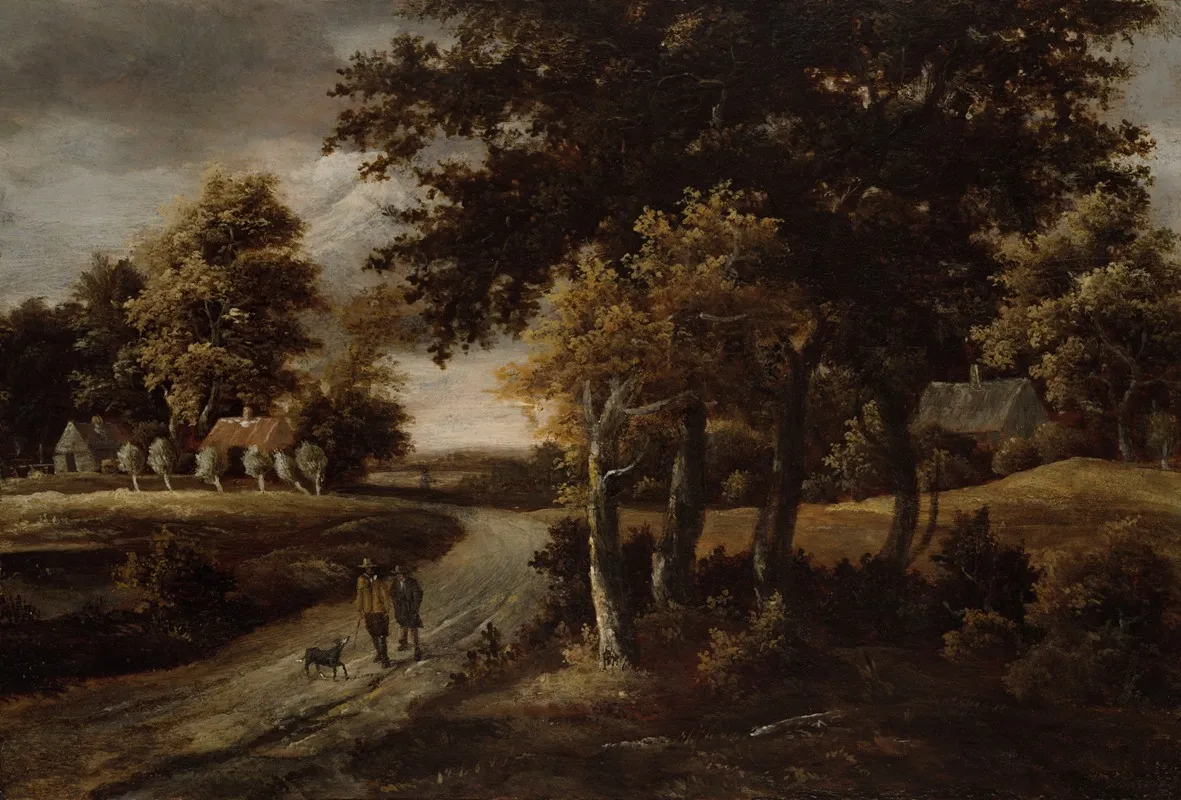 Wooded Landscape With Figures On A Path 2 by Meindert Hobbema - Canvas Print