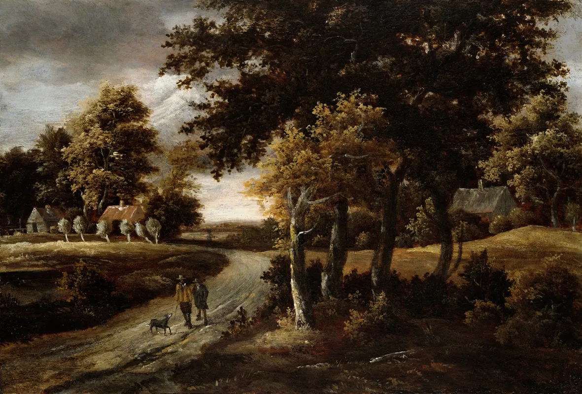 Wooded Landscape With Figures On A Path by Meindert Hobbema - Canvas Print