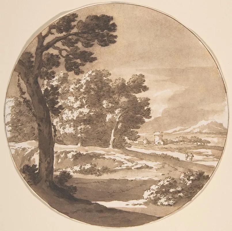 Wooded Landscape With Figures On A Road