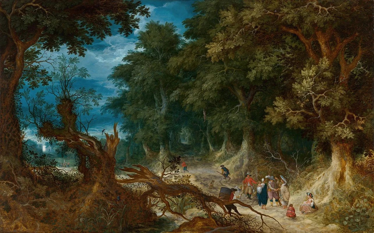 Wooded Landscape With Hunters And Fortune Teller