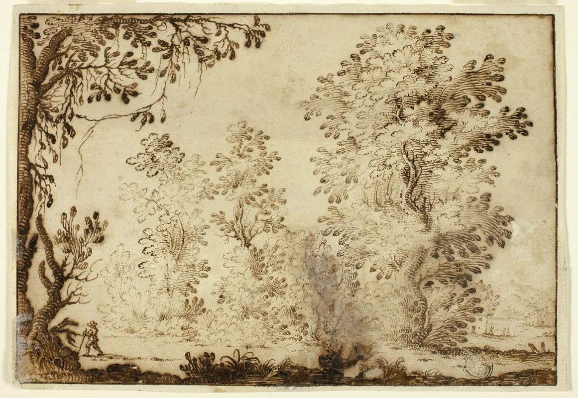 Wooded Landscape With Traveler In Foreground