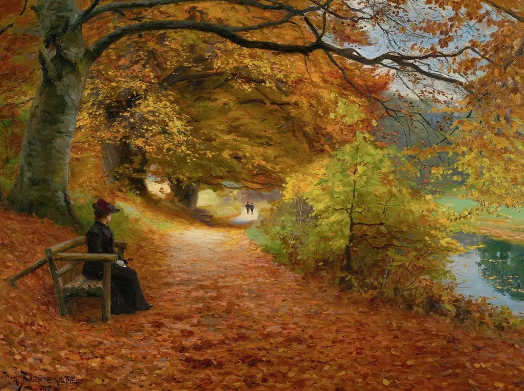 Wooded Path In Autumn by Hans Andersen Brendekilde - Canvas Print