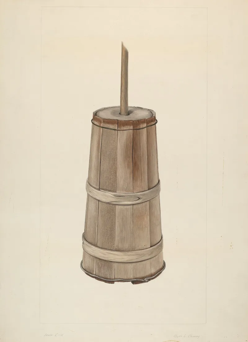 Wooden Churn by Clyde L. Cheney - Canvas Print
