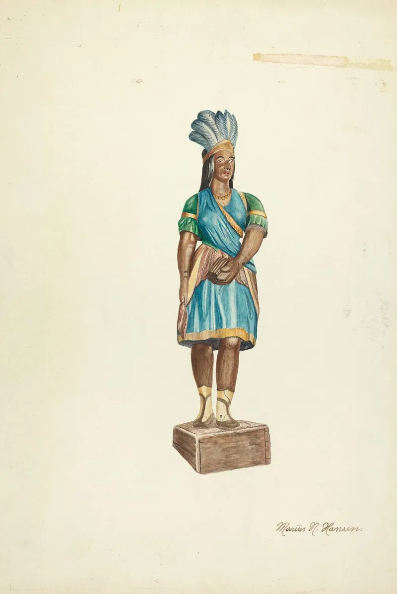 Wooden Indian Female by Marius Hansen - Canvas Print