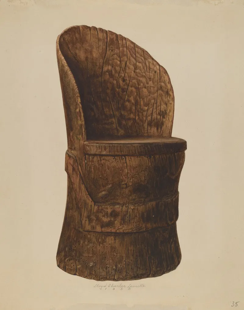 Wooden Log Chair by Lloyd Charles Lemcke - Canvas Print