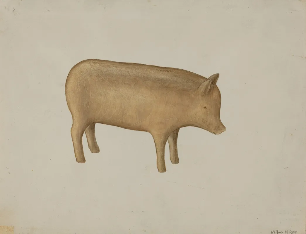 Wooden Pig by Wilbur M Rice - Canvas Print