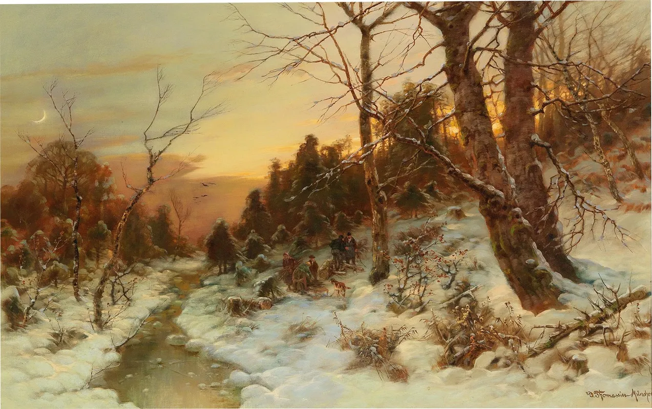 Woodworkers In A Winter Woodland by Désiré Thomassin - Canvas Print