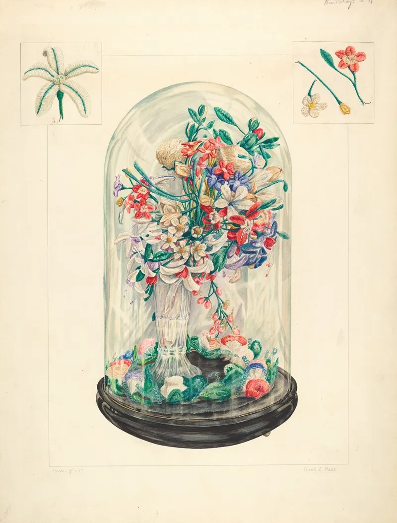 Wool Flowers Under Glass by Frank J. Mace - Canvas Print