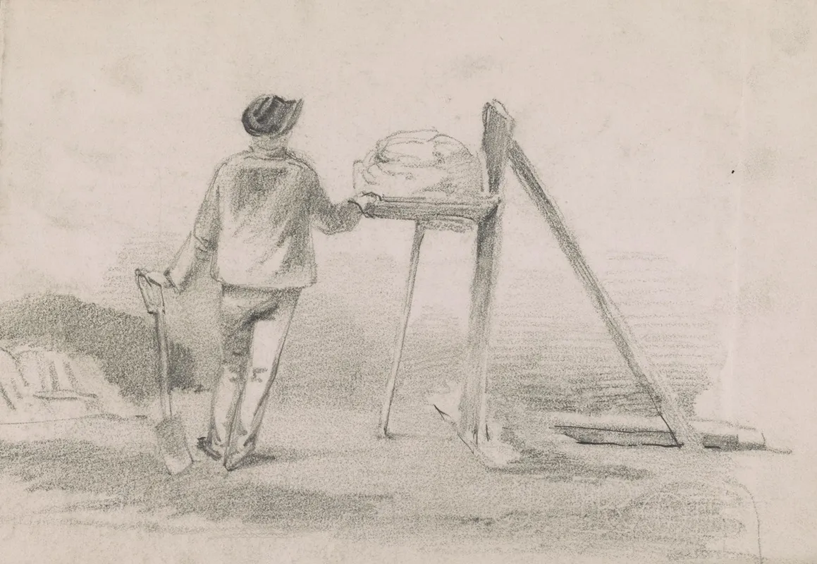 Worker Perhaps A Mason Or Hod Carrier Seen From Behind