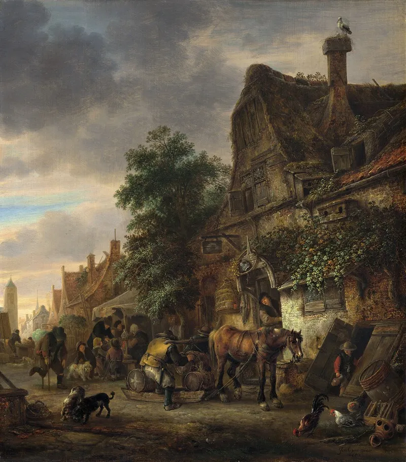 Workmen Before An Inn by Isaac van Ostade - Canvas Print