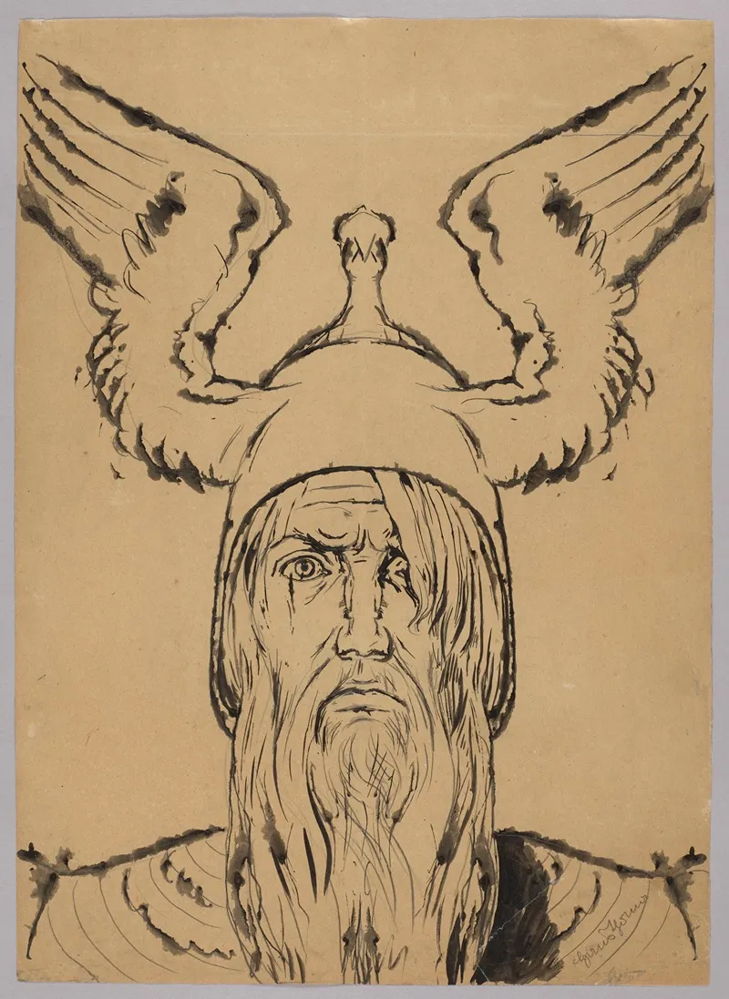 Wotans Head In A Winged Helmet by Hans Thoma - Canvas Print