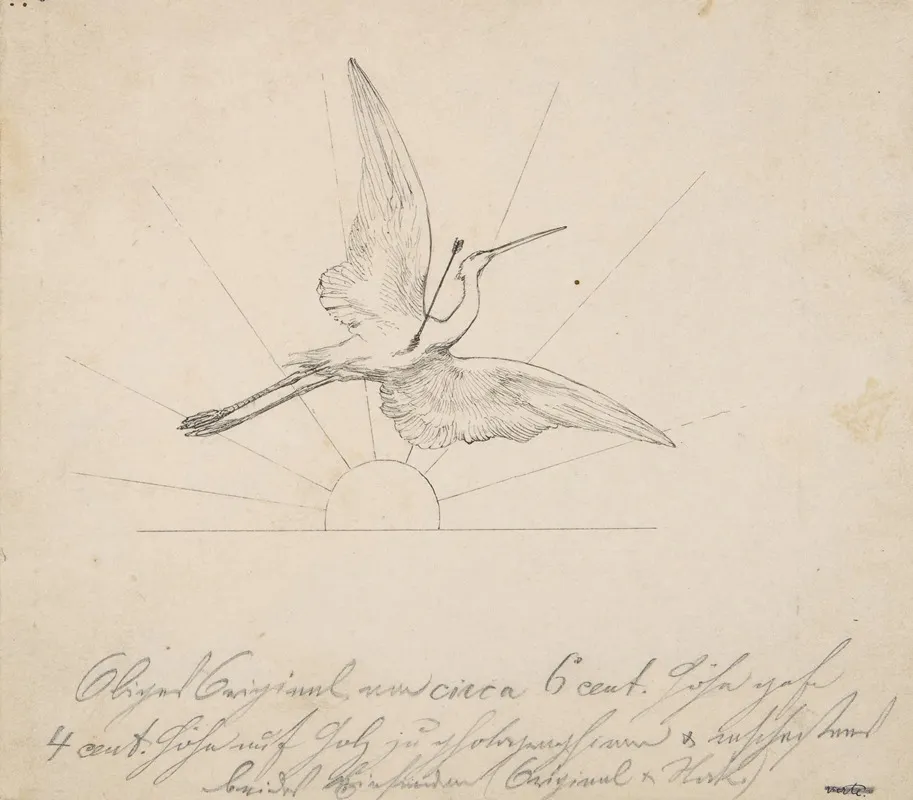 Wounded Crane With An Arrow In Its Breast Before Setting Sun