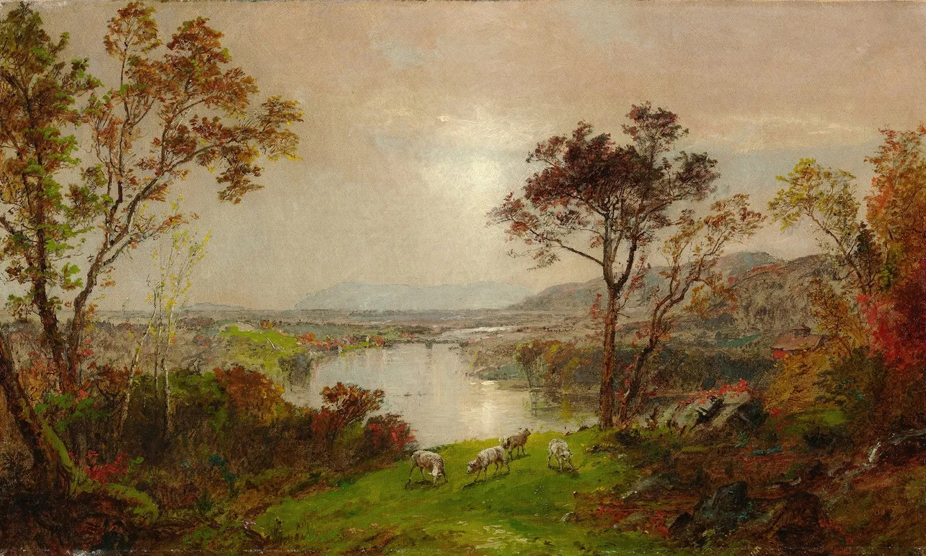 Wyoming Valley Probably Landscape With Sheep by Jasper Francis Cropsey - Canvas Print
