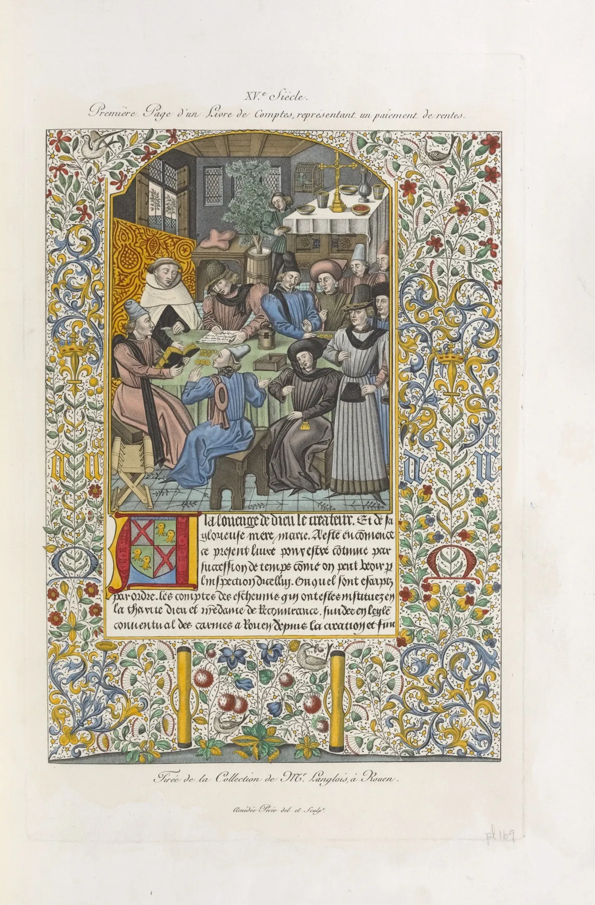 Xve Siecle Premiere Page Dun Livre De Comptes Representant Un Paiement De Rentes Tiree De La Collection De Mr Langlois A Rouen by Nicolas Xavier Willemin - Canvas Print