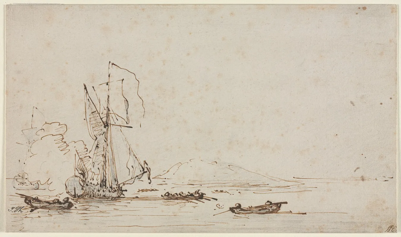Yacht Receiving Salute by Willem van de Velde the Elder - Canvas Print