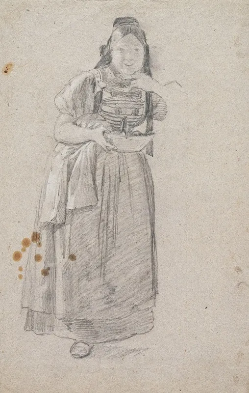 Young Black Forest Woman Listening With Sewing Box And Blouse