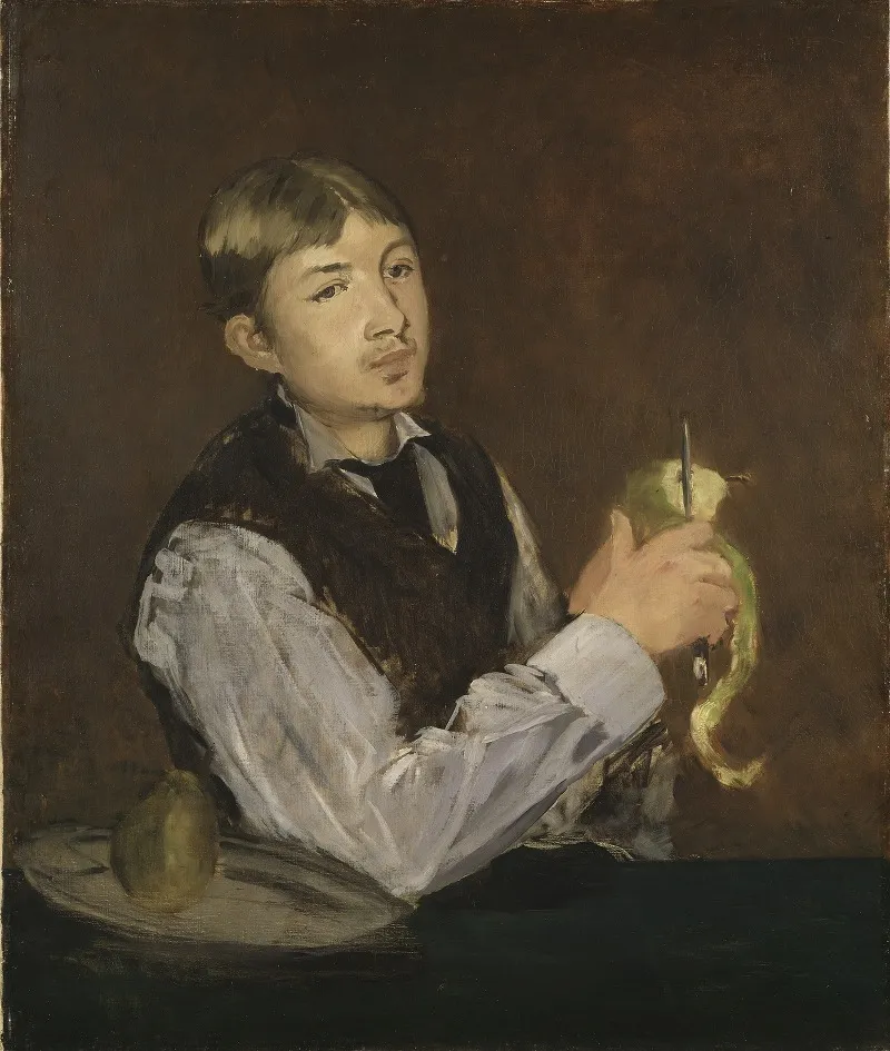 Young Boy Peeling A Pear