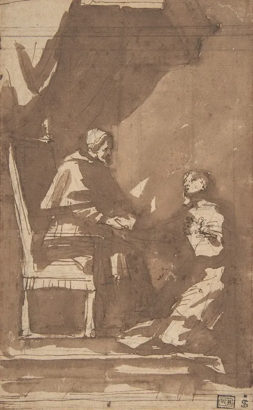 Young Cleric Kneeling Before A Pope