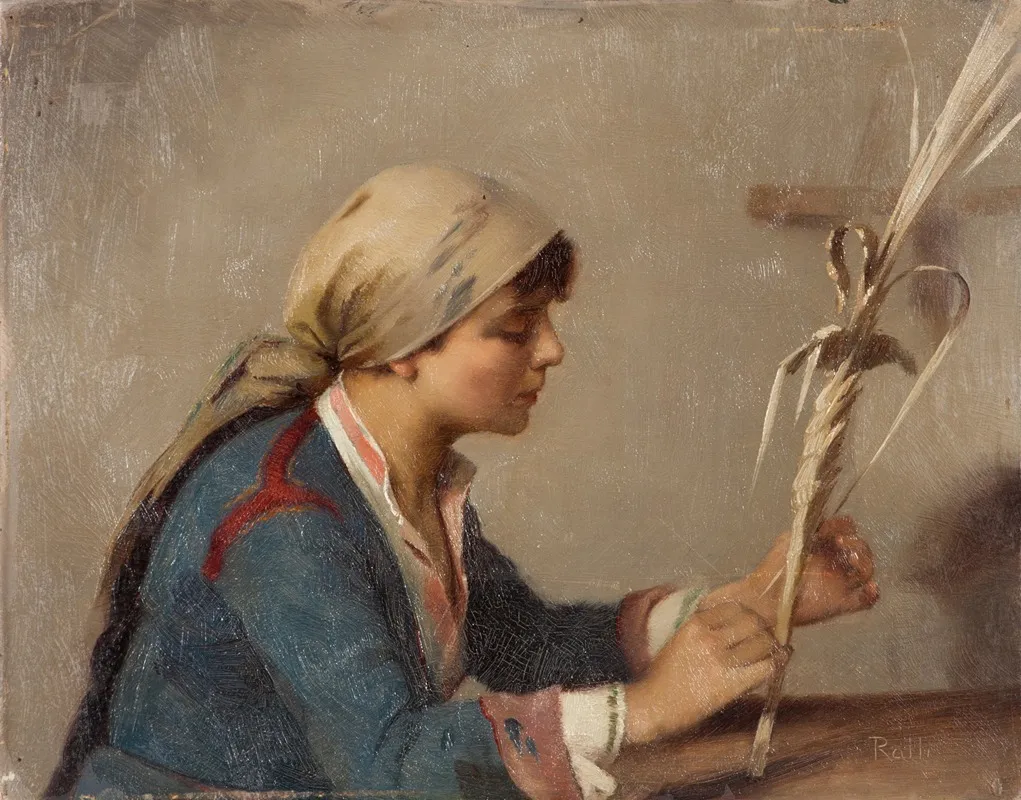 Young Girl Weaving Willow Branches