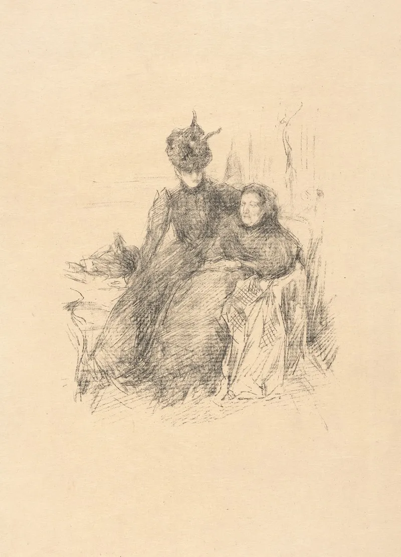Young Lady In A Hat Sitting With Her Arm Around An Older Lady
