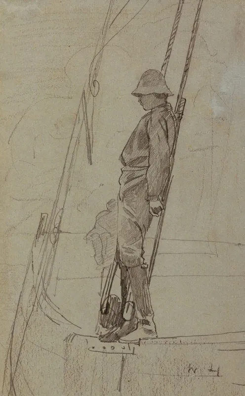 Young Man Leaning Against Sailboat Rigging