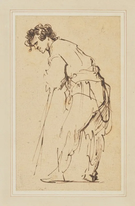 Young Man Leaning On A Stick by Rembrandt van Rijn - Canvas Print