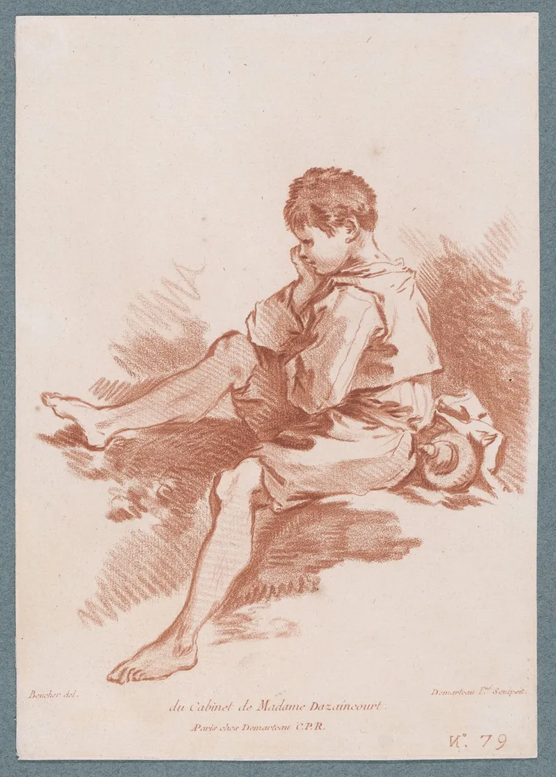 Young Peasant Boy Seated Facing Left by Gilles Demarteau the Elder - Canvas Print