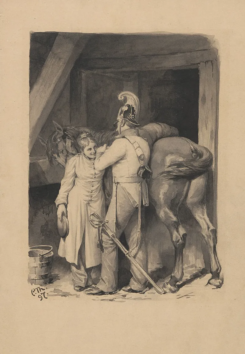 Young Woman And Soldier With Horse by Carl Thomsen - Canvas Print