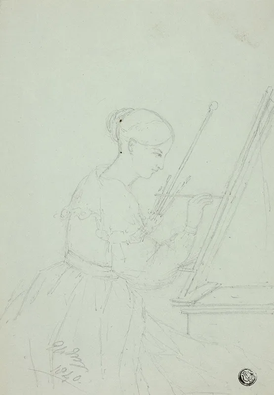 Young Woman Painting Possibly A Self Portrait