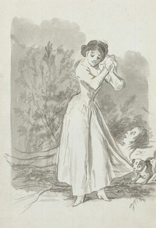 Young Woman Wringing Her Hands Over A Mans Naked Body Verso